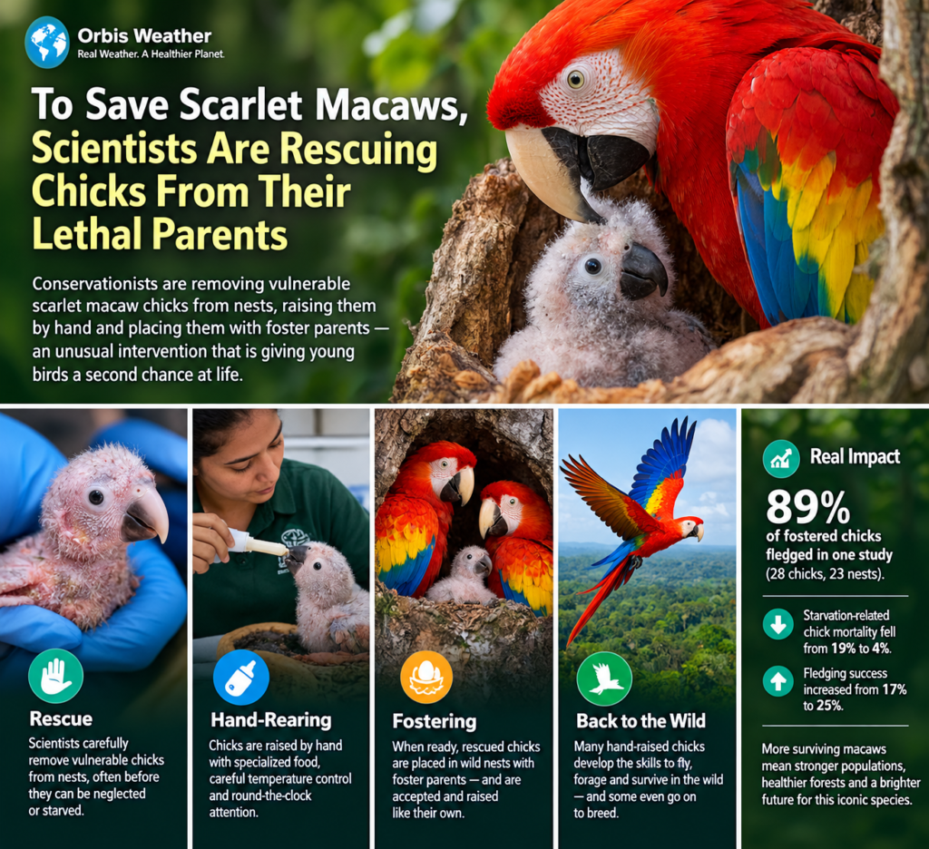 Saving scarlet macaws through chick rescue and conservation