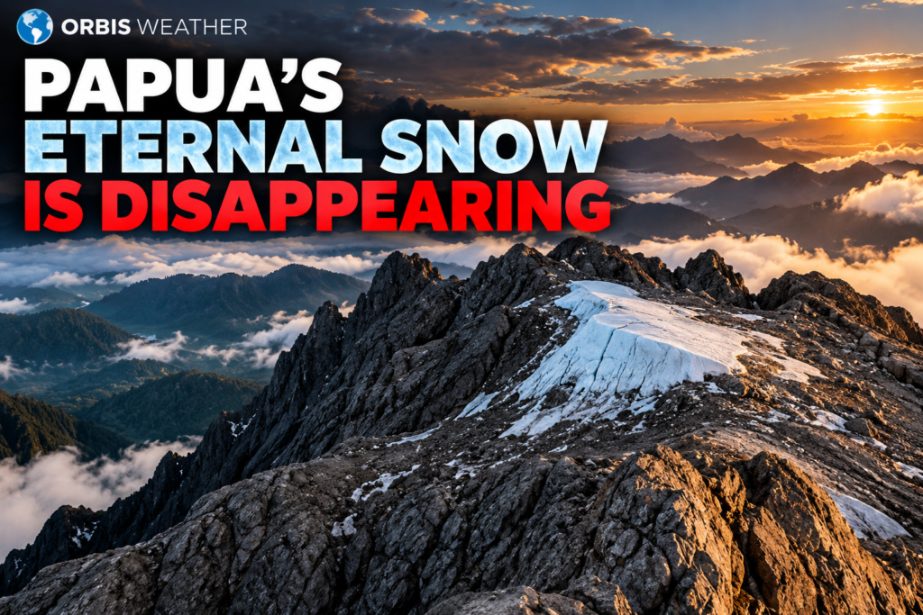 Papua eternal snow disappearing on Puncak Jaya glacier in Indonesia