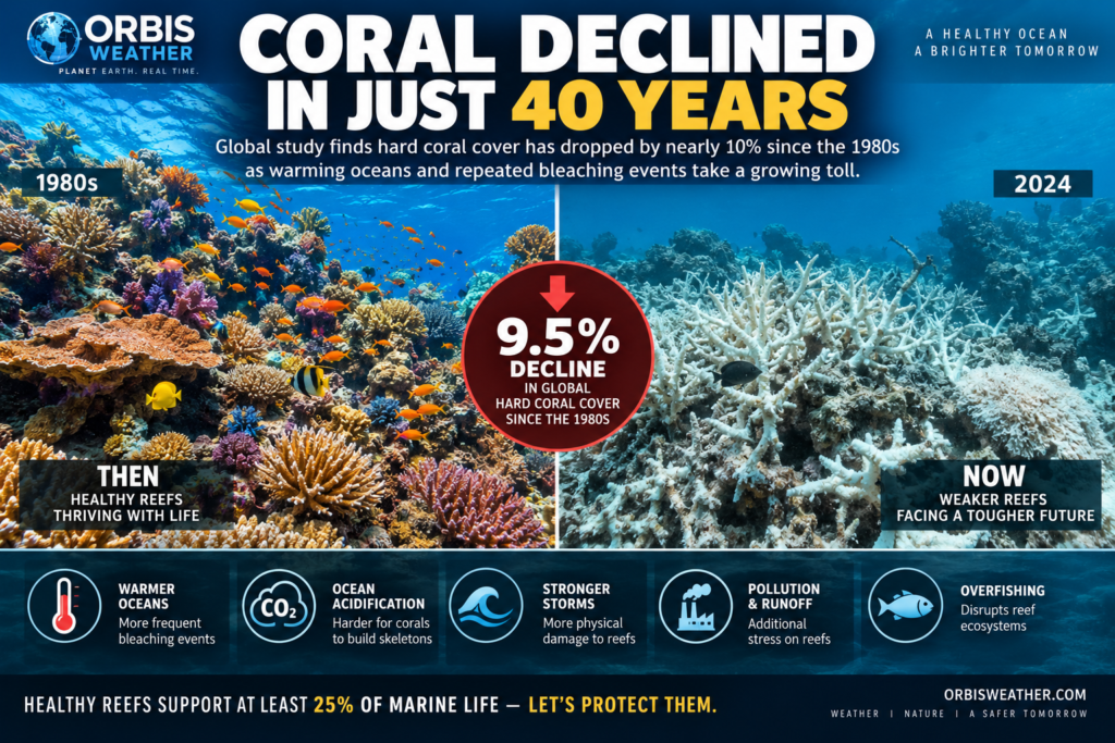 Coral reef decline then and now showing 40 years of change