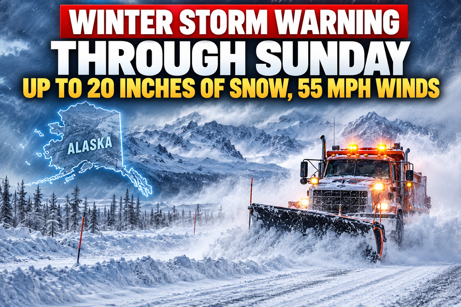 Storm Graphics Alaska Winter Storm Warning 20 Inches of Snow, 55 MPH Winds