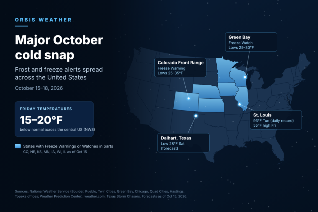 Major October cold snap bringing frost and freeze warnings across the United States in October 2026